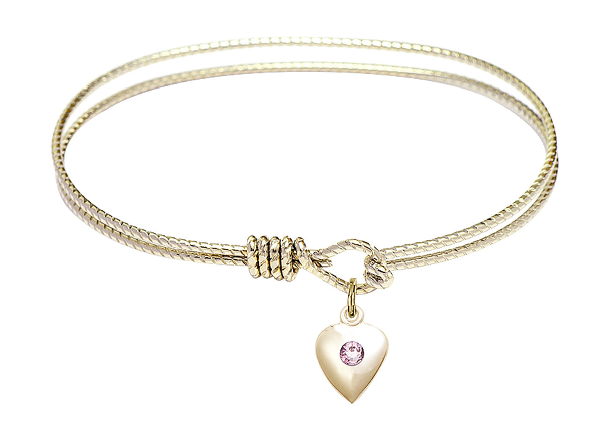 Cable Bangle Bracelet with a Puff Heart Charm