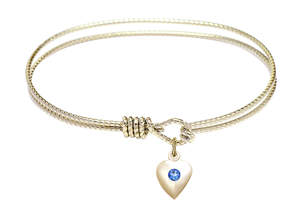 Cable Bangle Bracelet with a Puff Heart Charm