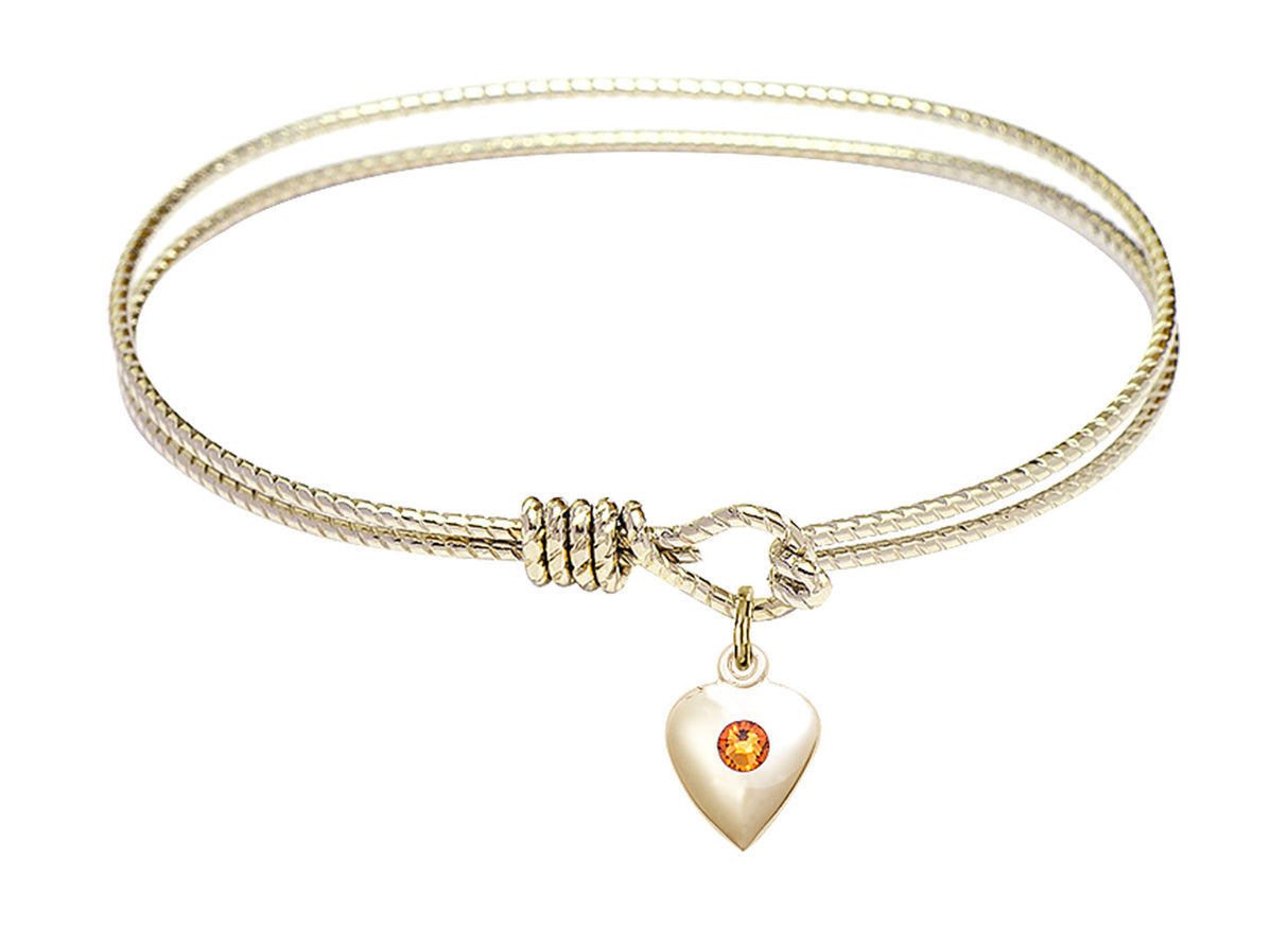 Cable Bangle Bracelet with a Puff Heart Charm