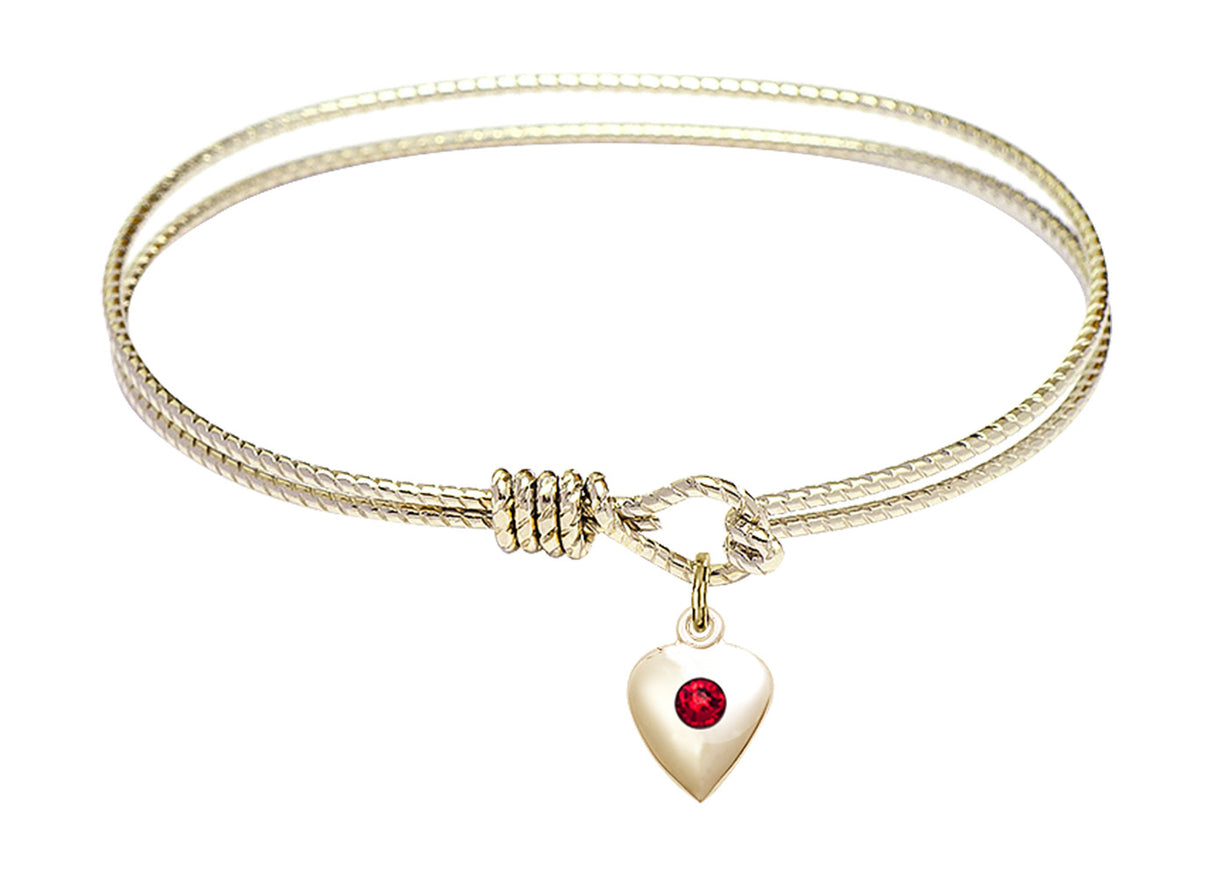 Cable Bangle Bracelet with a Puff Heart Charm