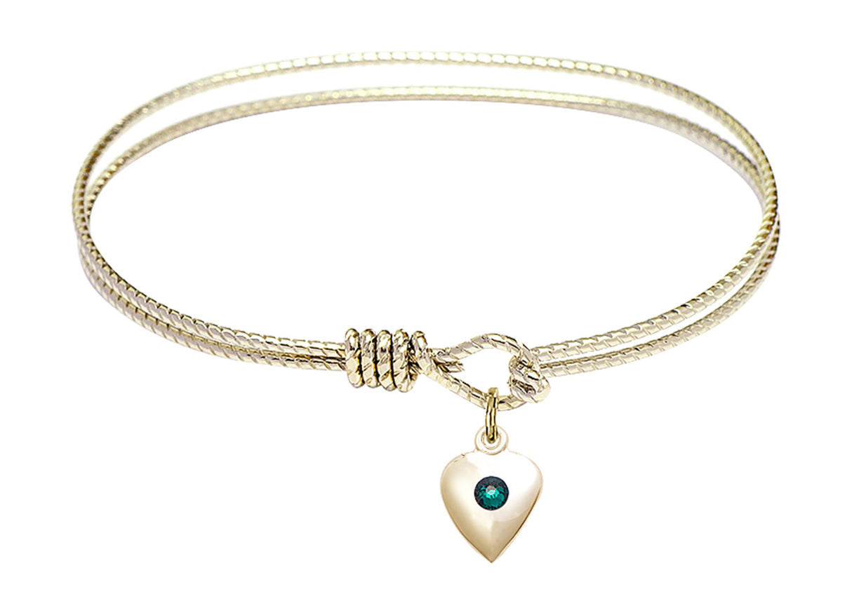 Cable Bangle Bracelet with a Puff Heart Charm