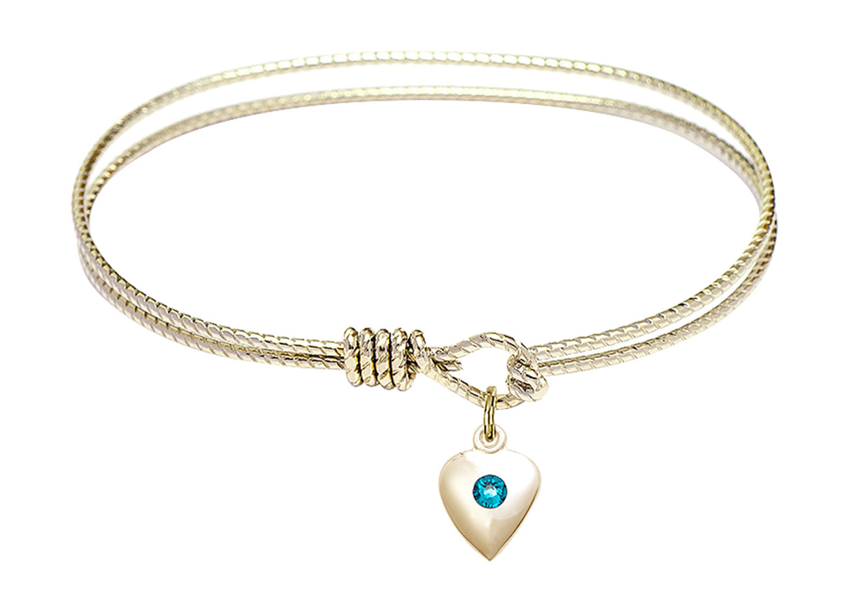 Cable Bangle Bracelet with a Puff Heart Charm