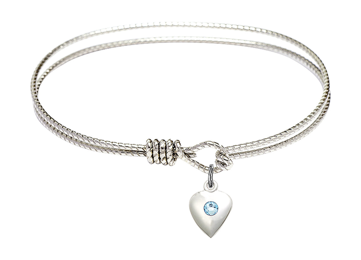 Cable Bangle Bracelet with a Puff Heart Charm