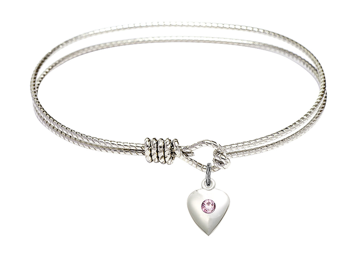 Cable Bangle Bracelet with a Puff Heart Charm