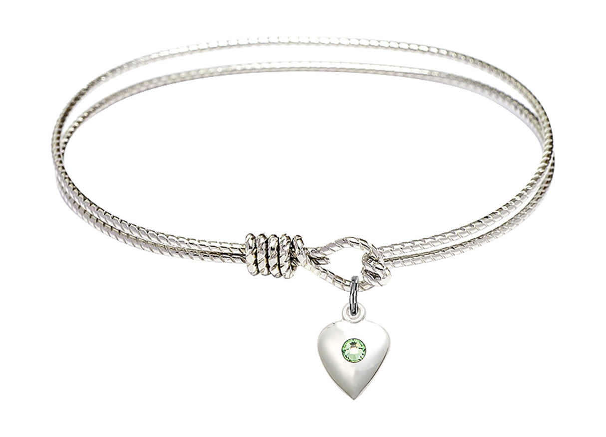 Cable Bangle Bracelet with a Puff Heart Charm