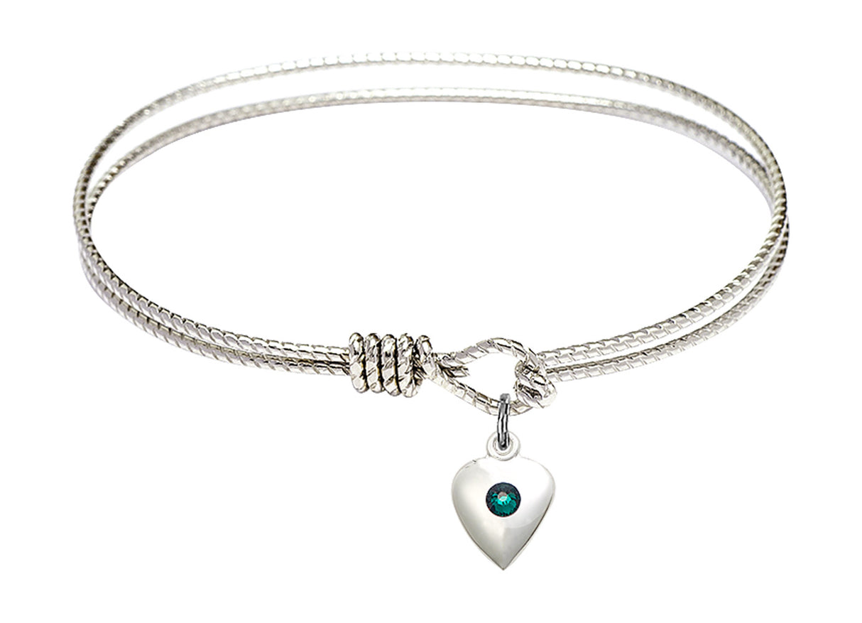 Cable Bangle Bracelet with a Puff Heart Charm