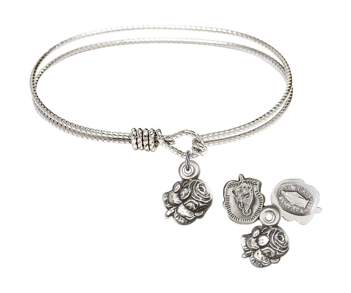 Cable Bangle Bracelet with a Rosebud Charm