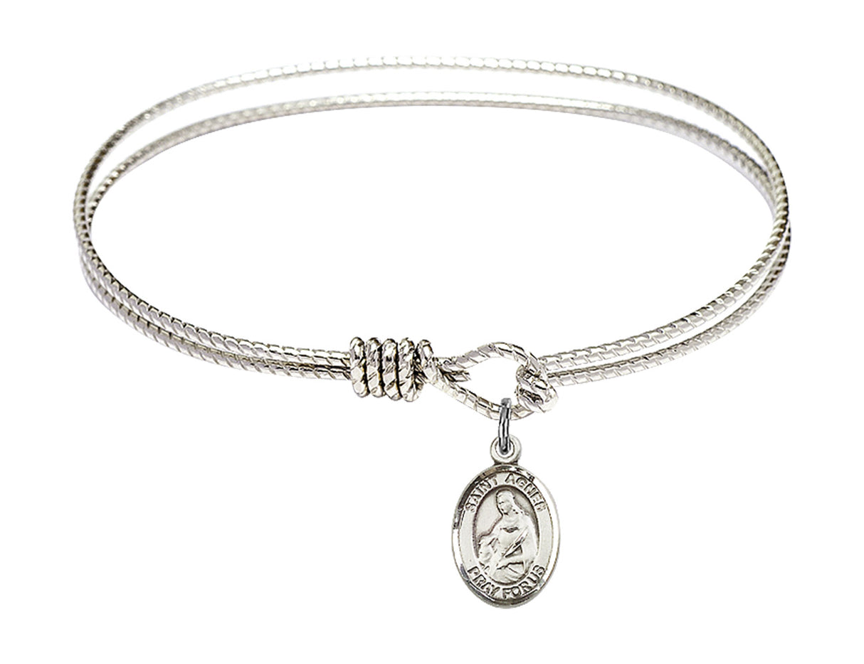 Cable Bangle Bracelet with a Saint Agnes of Rome Charm