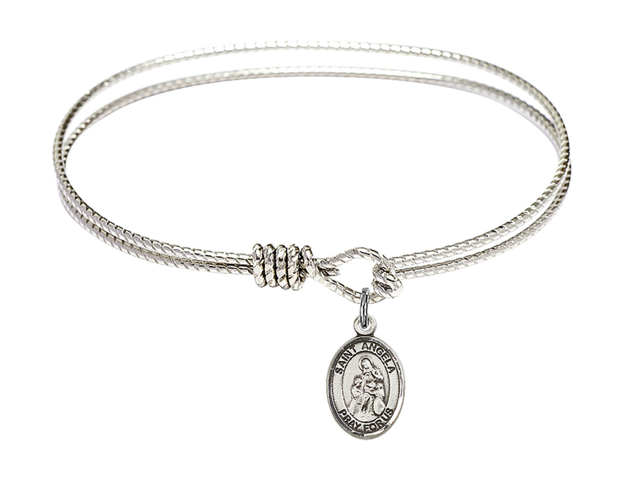 Cable Bangle Bracelet with a Saint Angela Merici Charm