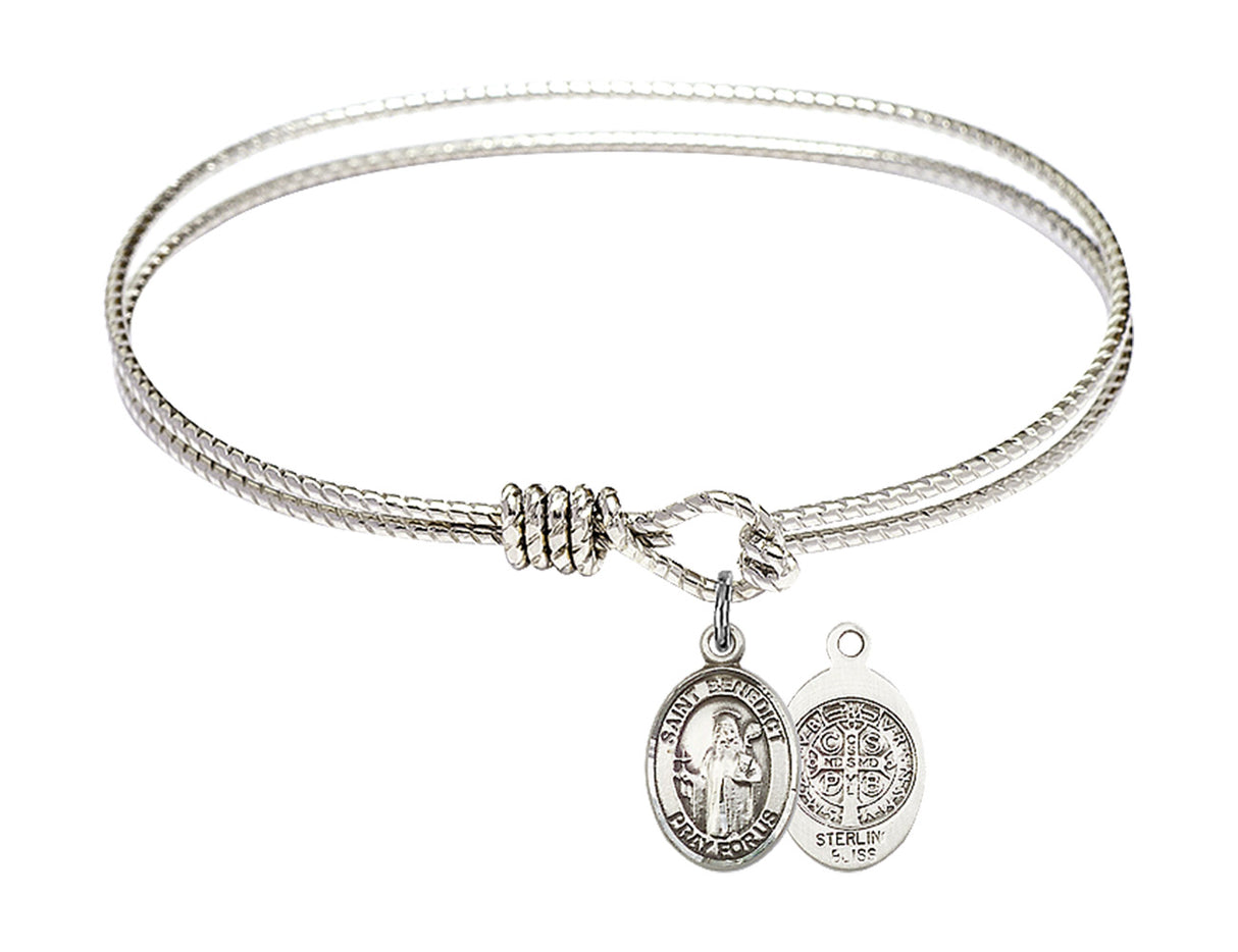 Cable Bangle Bracelet with a Saint Benedict Charm