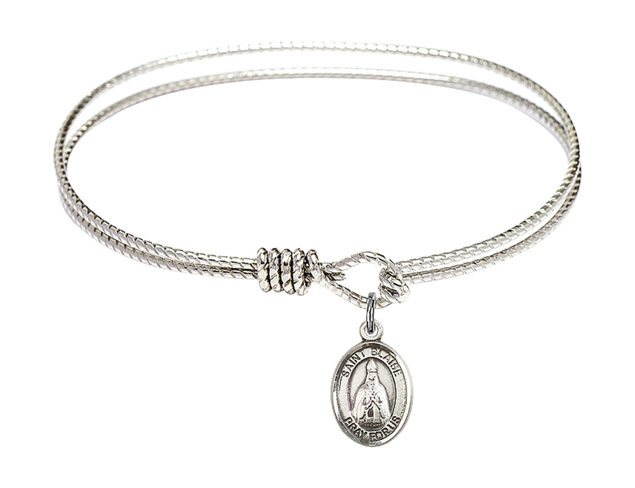Cable Bangle Bracelet with a Saint Blaise Charm
