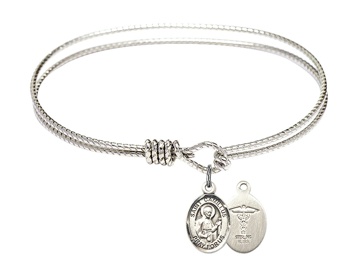 Cable Bangle Bracelet with a Saint Camillus of Lellis Doctors Charm