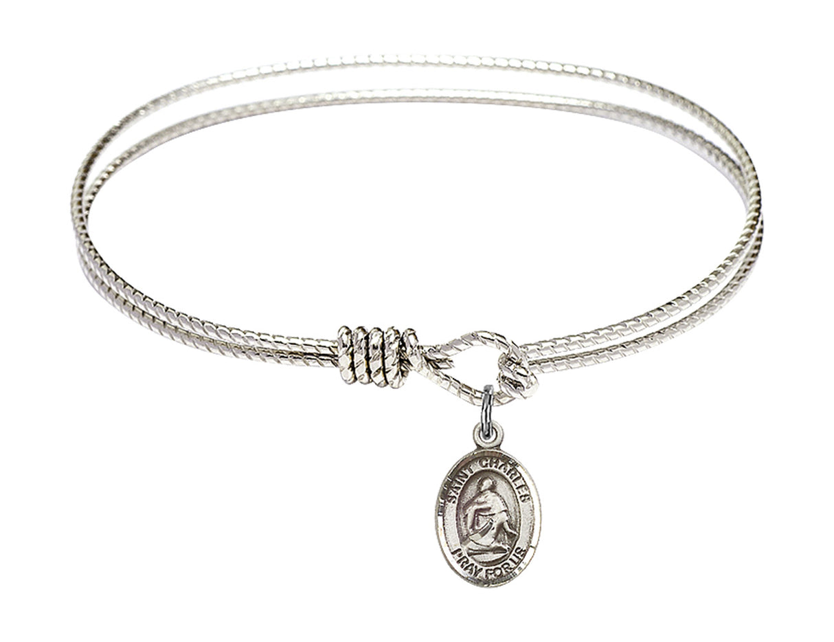 Cable Bangle Bracelet with a Saint Charles Borromeo Charm
