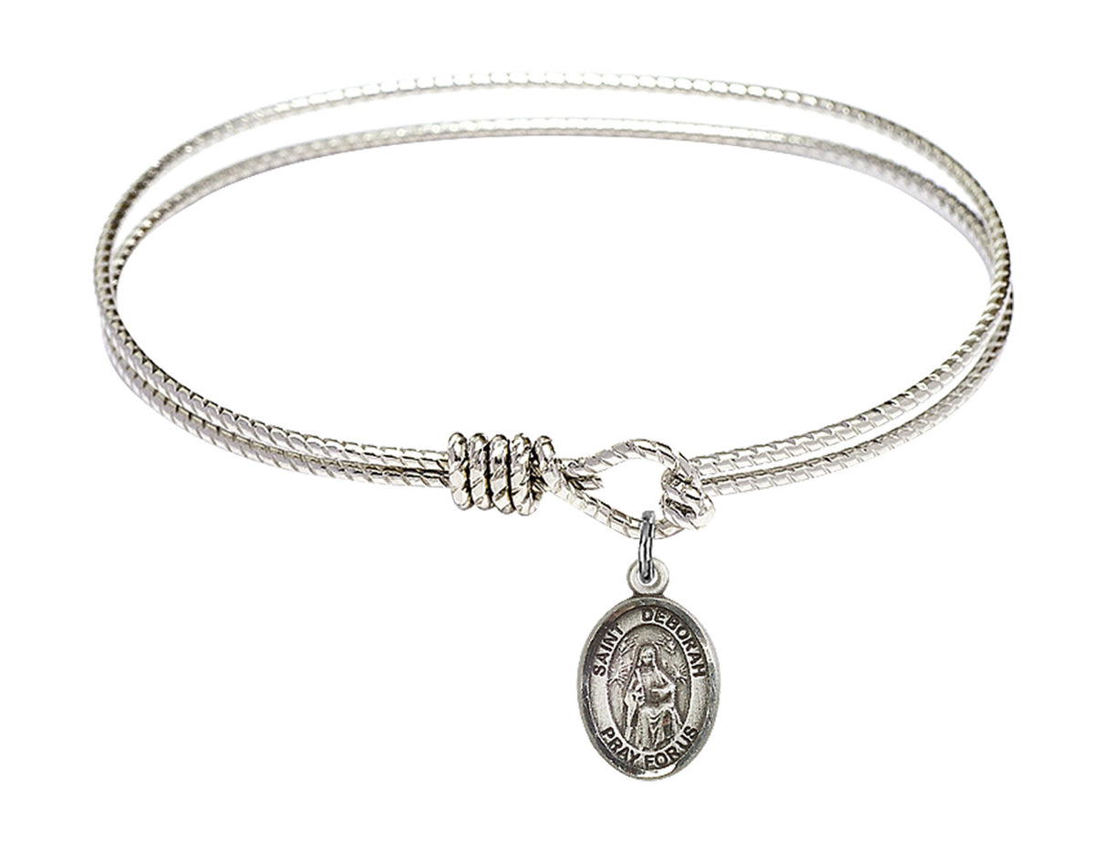Cable Bangle Bracelet with a Saint Deborah Charm