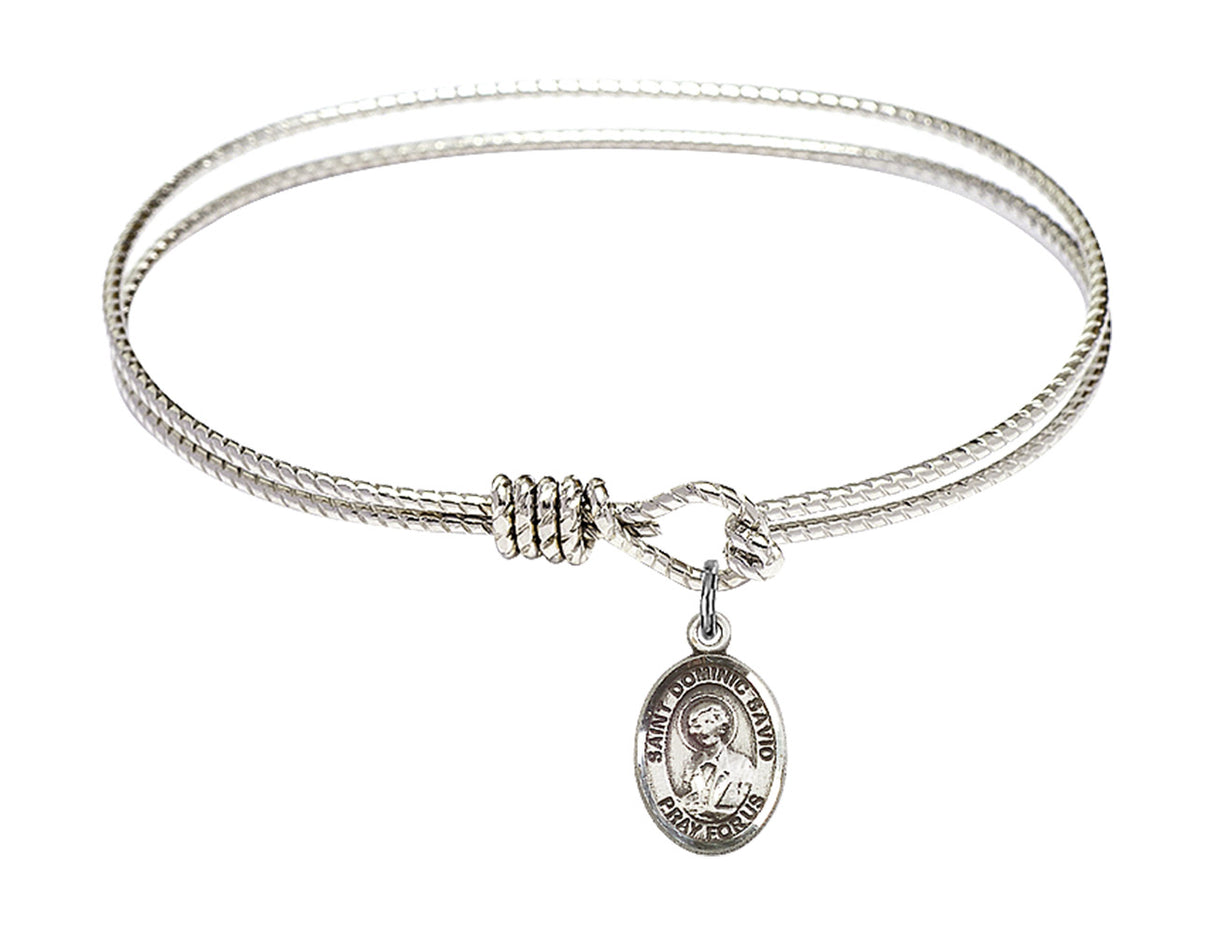Cable Bangle Bracelet with a Saint Dominic Savio Charm