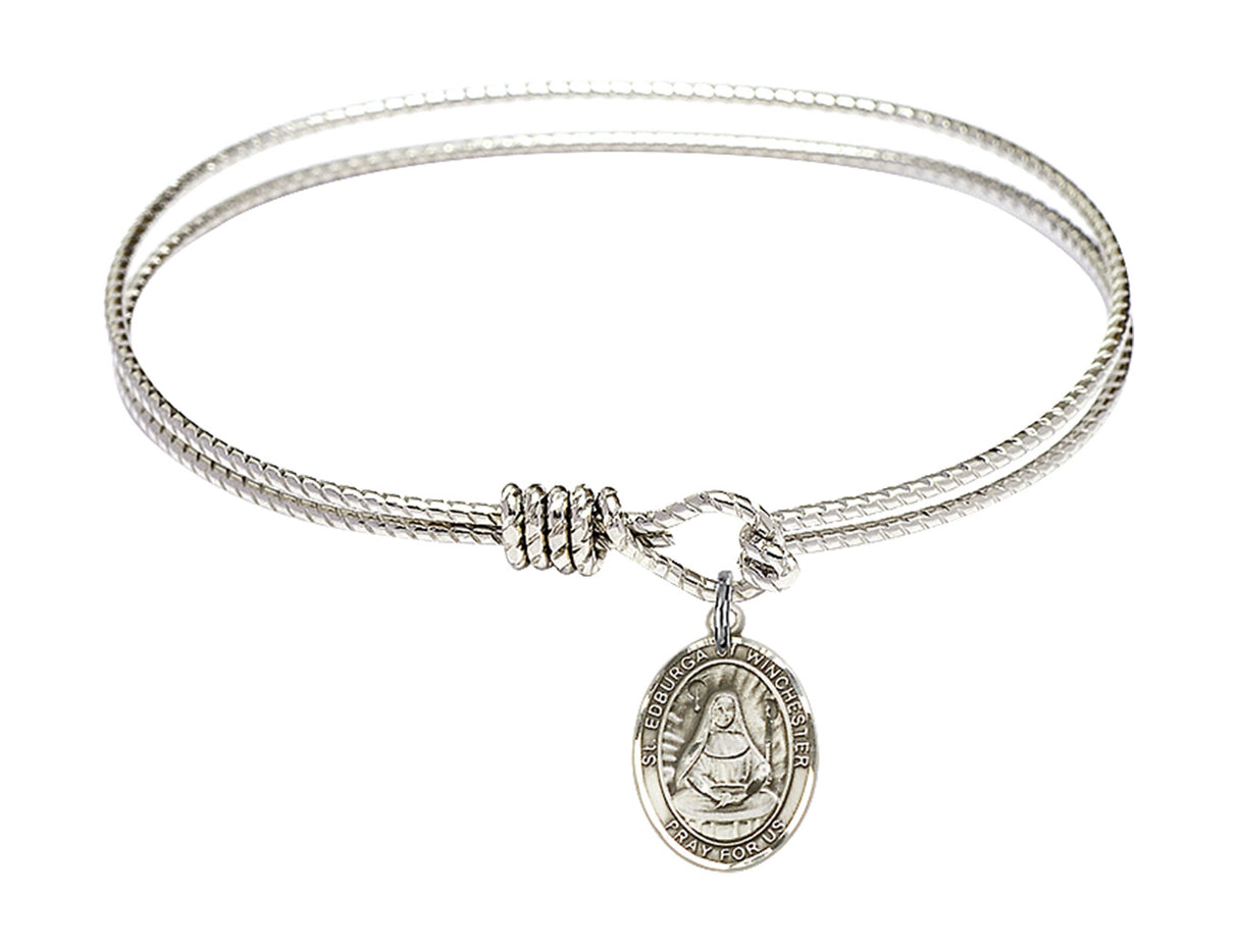 Cable Bangle Bracelet with a Saint Edburga of Winchester Charm