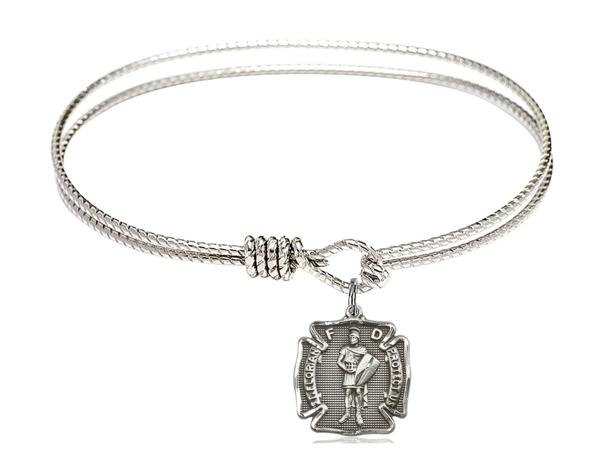 Cable Bangle Bracelet with a Saint Florian Charm