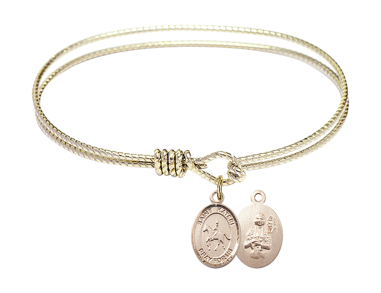 Cable Bangle Bracelet with a Saint Kateri Equestrian Charm