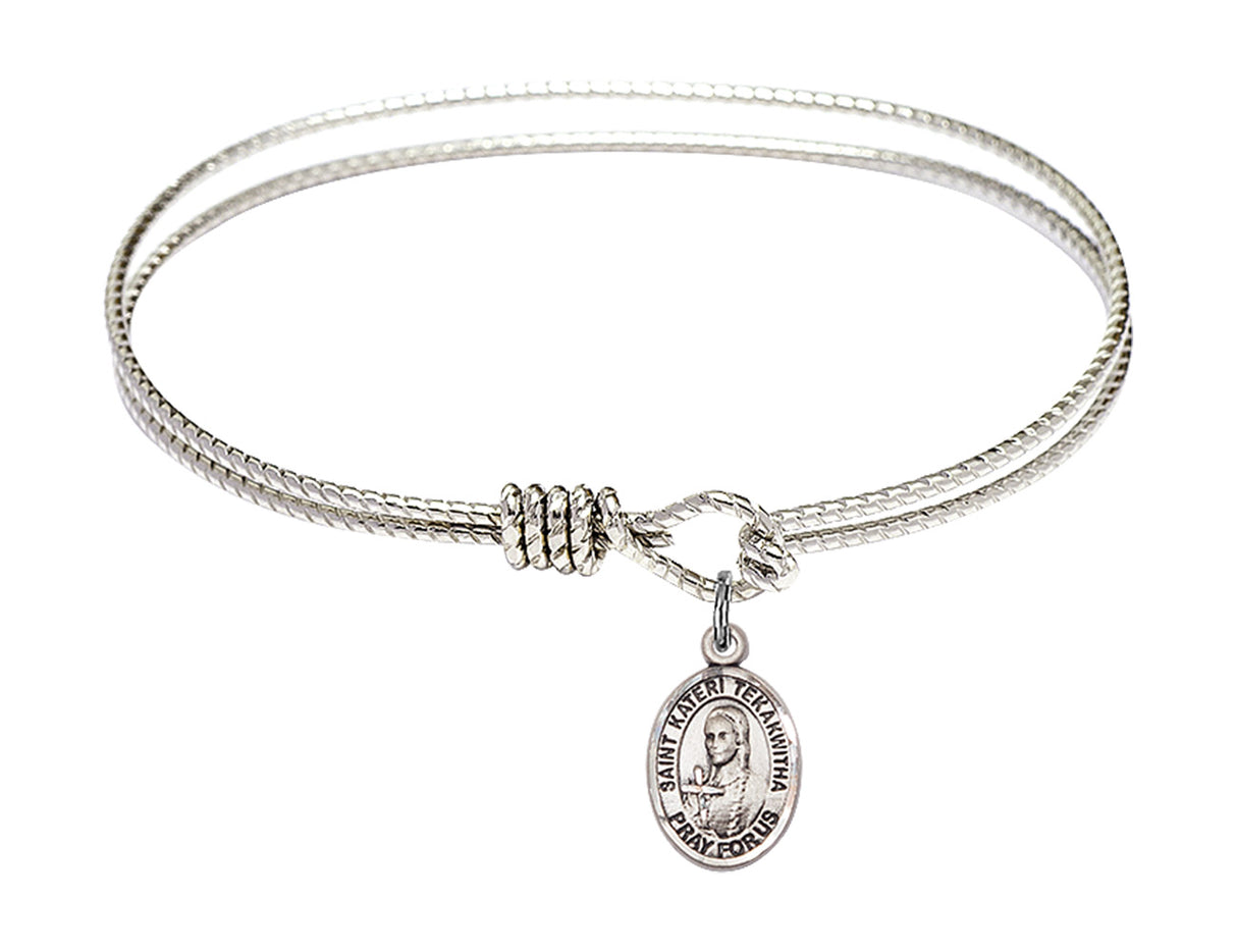 Cable Bangle Bracelet with a Saint Kateri Tekakwitha Charm