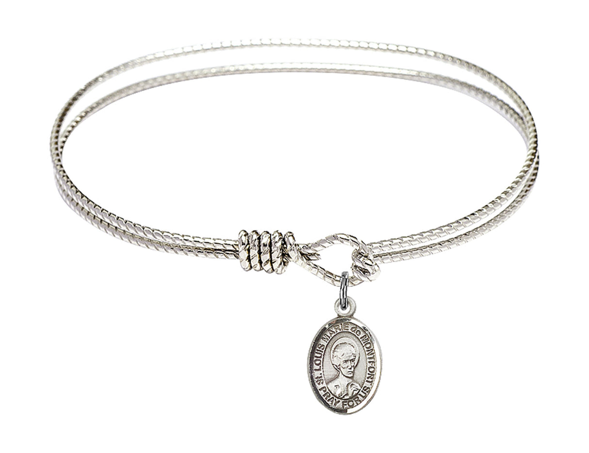 Cable Bangle Bracelet with a Saint Louis Marie de Montfort Charm