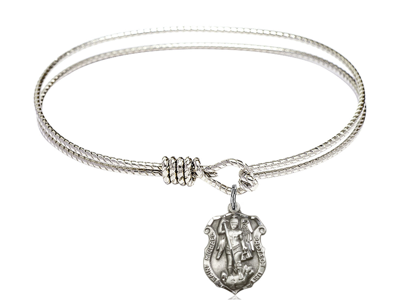Cable Bangle Bracelet Saint Michael Shield Charm