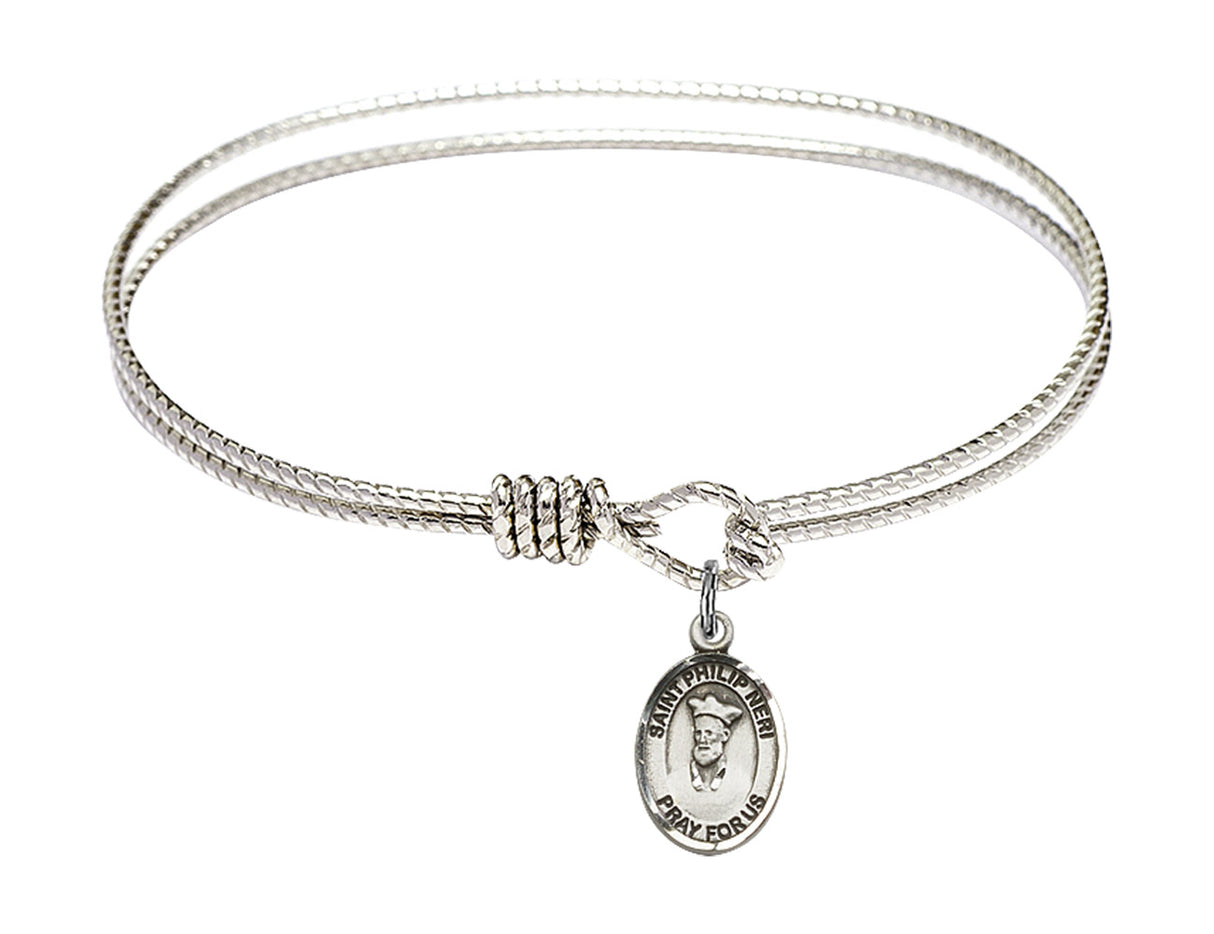Cable Bangle Bracelet with a Saint Philip Neri Charm