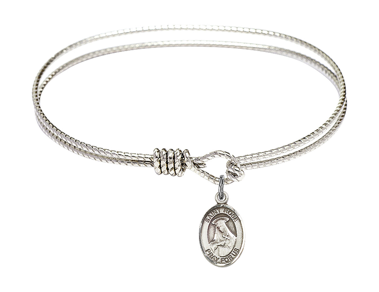 Cable Bangle Bracelet with a Saint Rose of Lima Charm