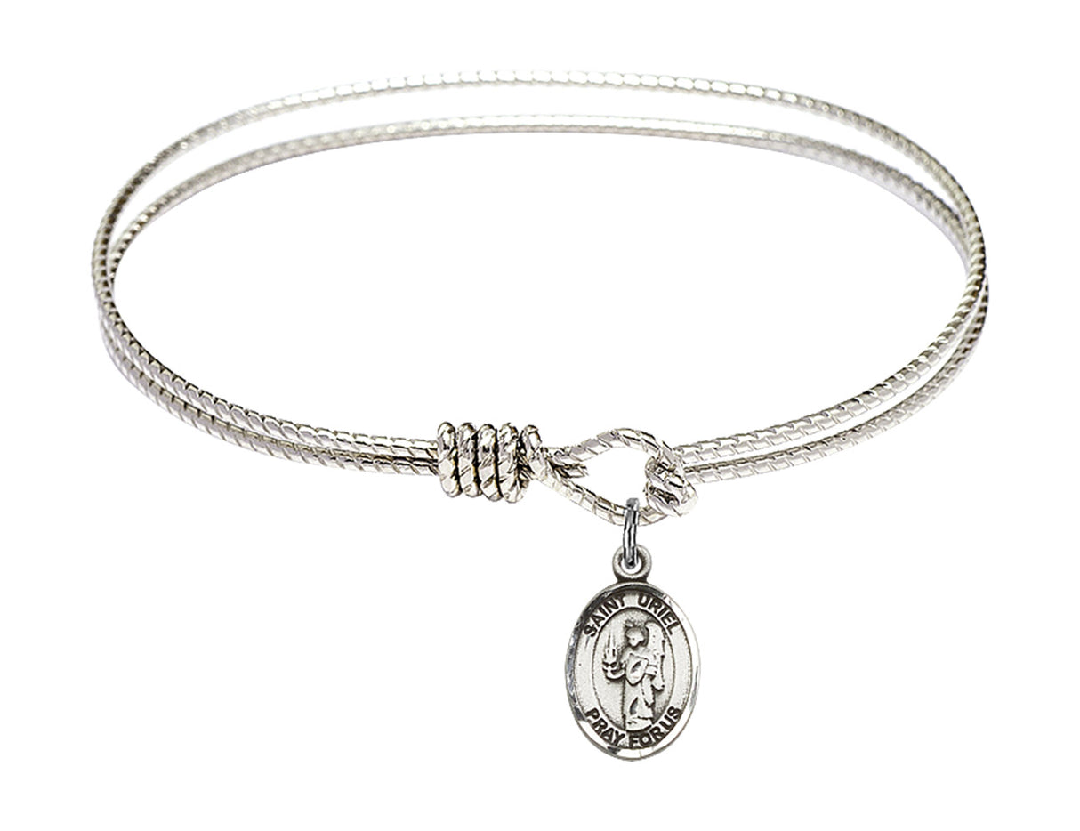 Cable Bangle Bracelet with a Saint Uriel the Archangel Charm