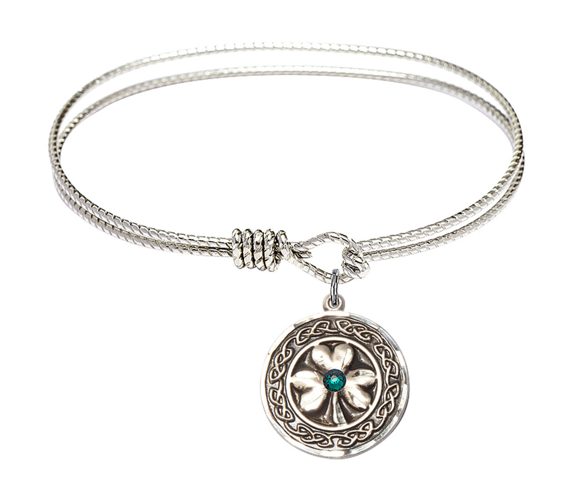 Cable Bangle Bracelet with a Shamrock with Celtic Border Charm