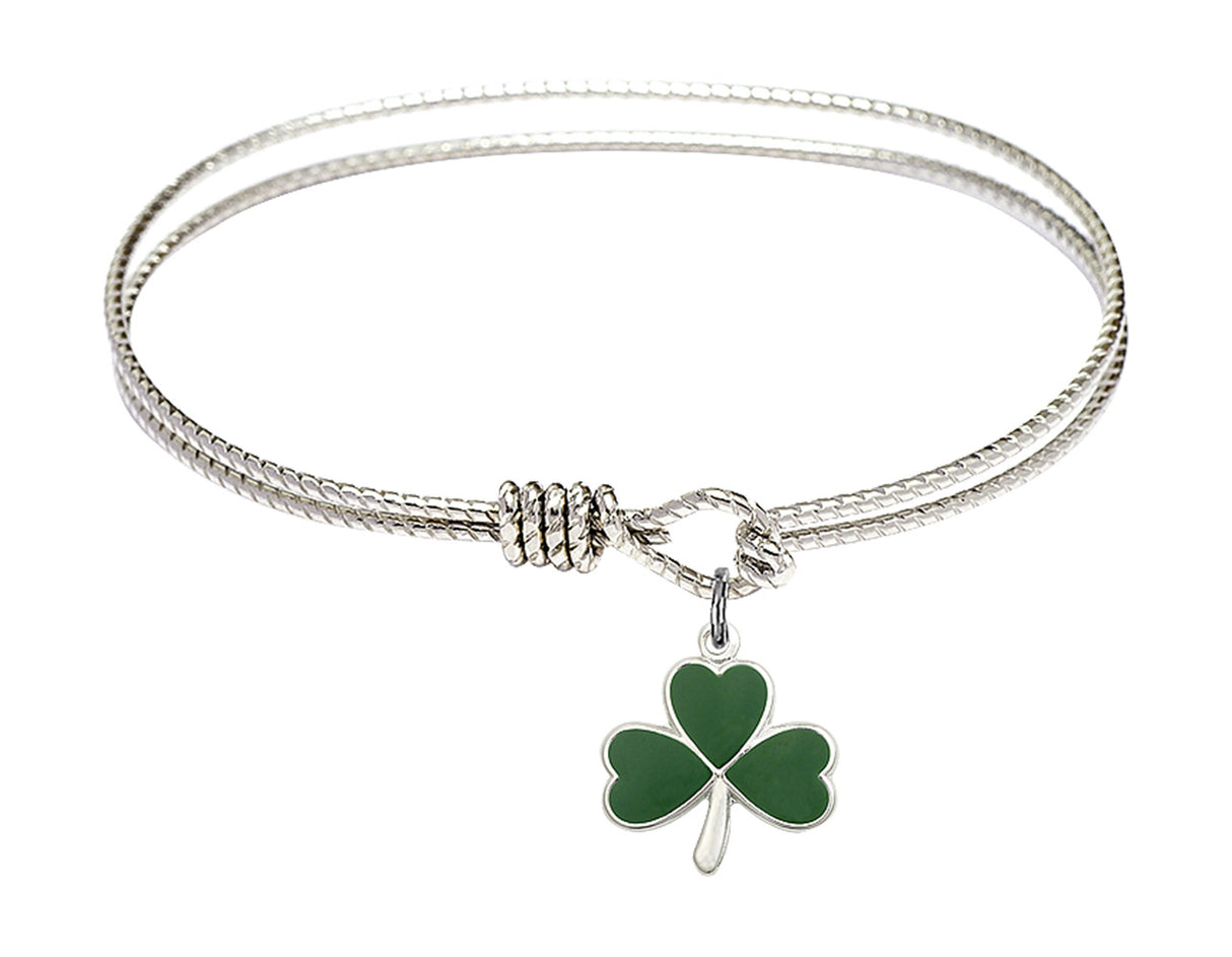 Cable Bangle Bracelet with a Shamrock Charm