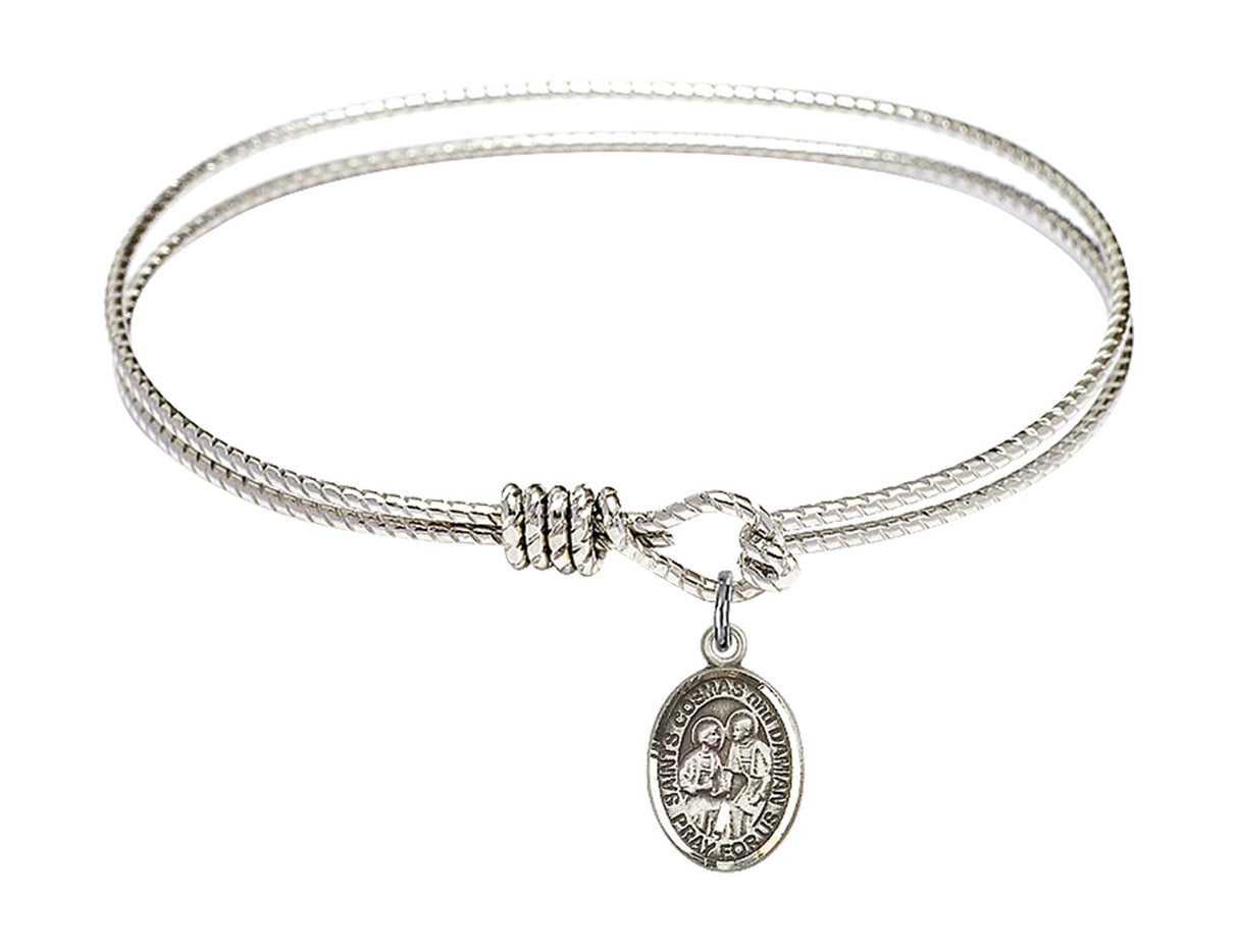 Cable Bangle Bracelet with a Sts. Cosmas & Damian Charm