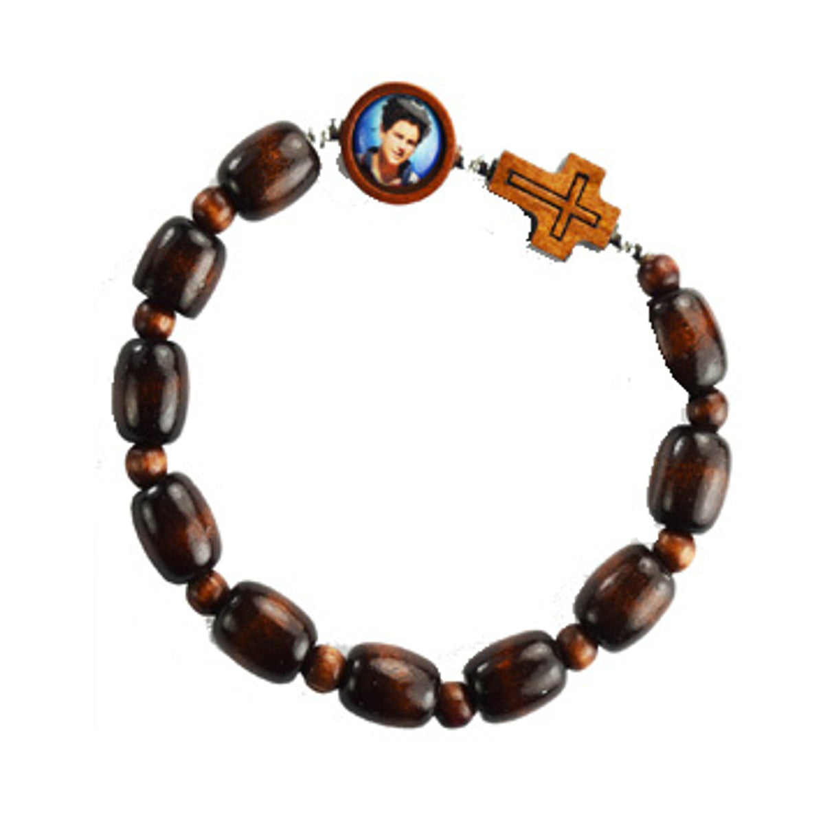 Carlo Acutis Brown Oval Wood Bead Rosary Bracelet