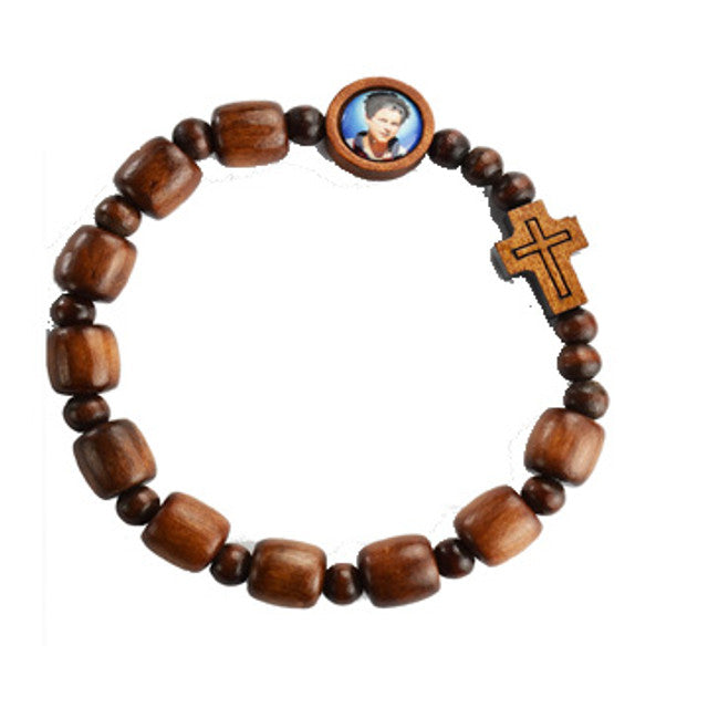 Carlo Acutis Square Brown Wood Rosary Bracelet