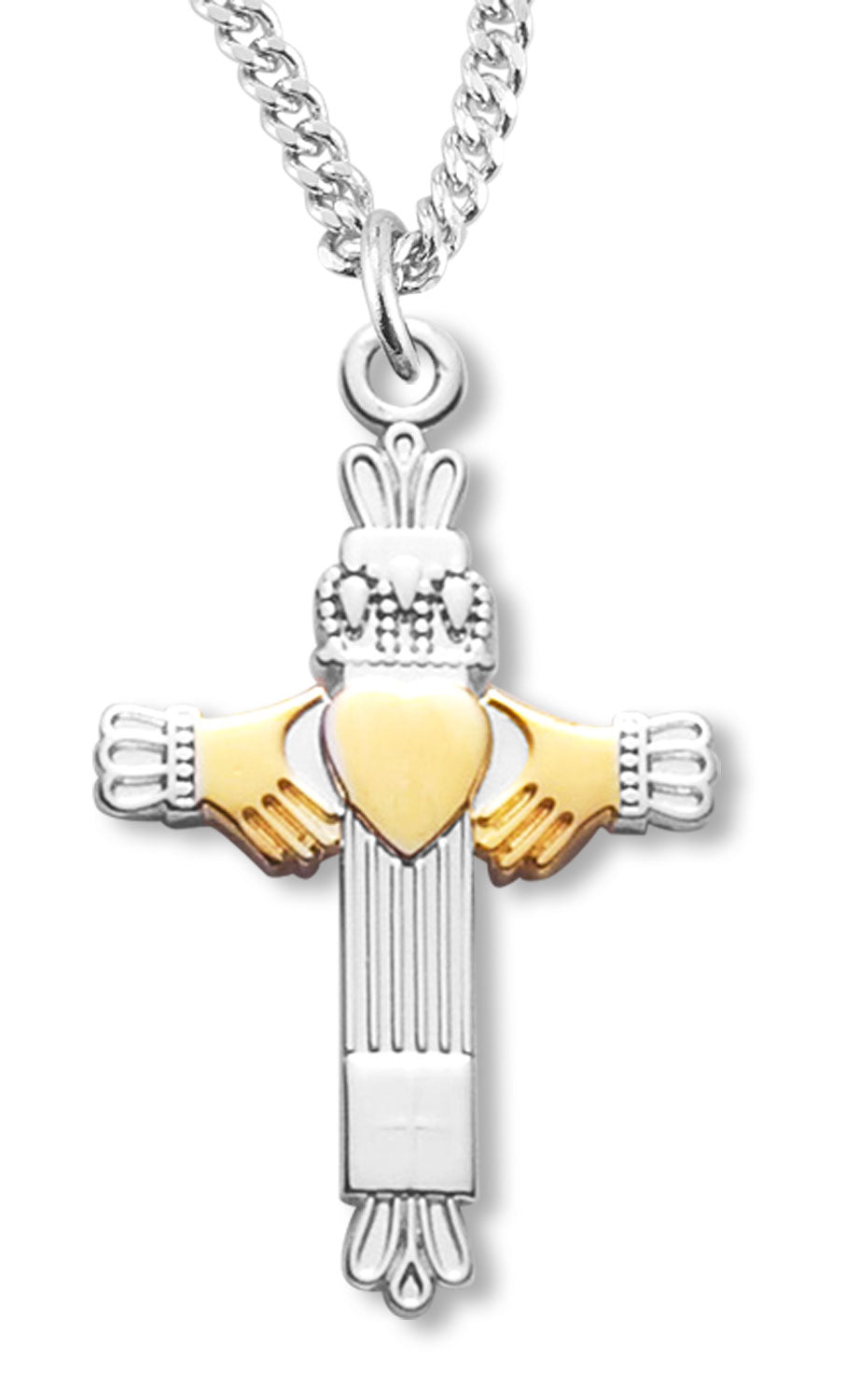 Celtic Claddagh Two-Tone Cross Pendant