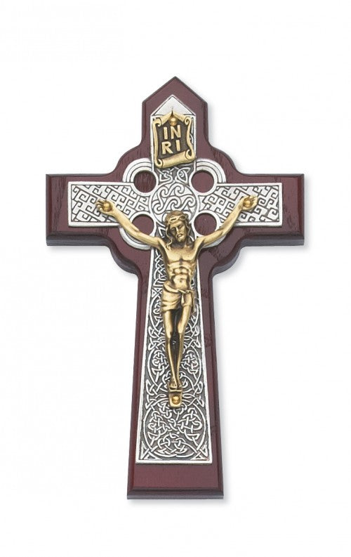 Cherry Stained Celtic Wall Crucifix - 5.75'H