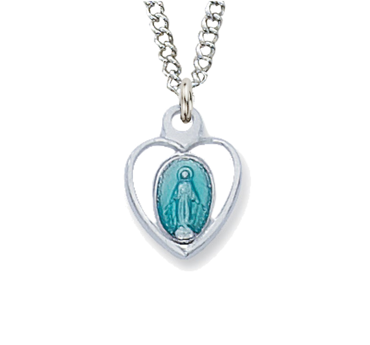 Child Size Blue Heart Sterling Silver Miraculous Medal