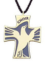 Metal Choir Cross Pendant with cord on a white background