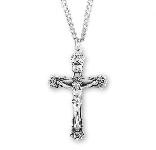 Christ Adorned in Flowers Men's Crucifix Necklace