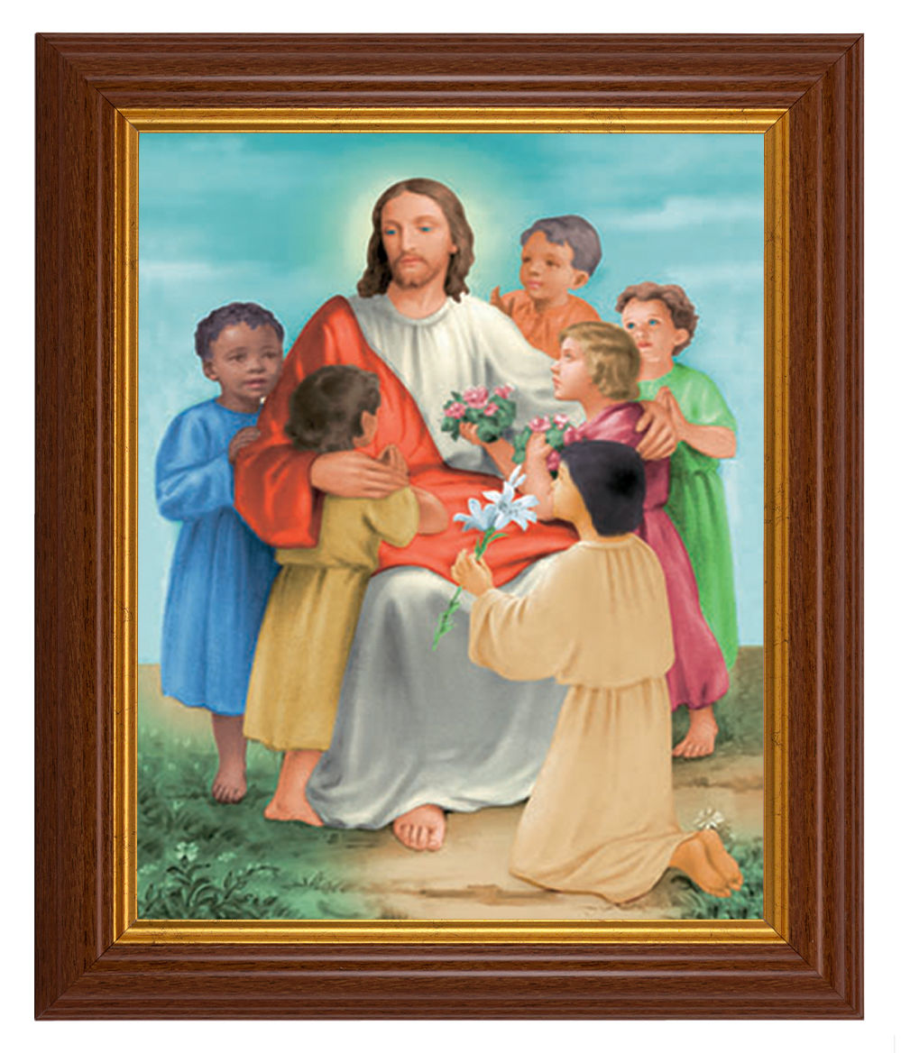 Christ with Children 8x10 Textured Artboard Dark Walnut Frame