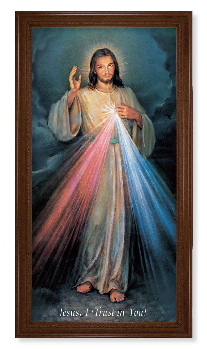 Church Size Divine Mercy Walnut Finish Framed Art