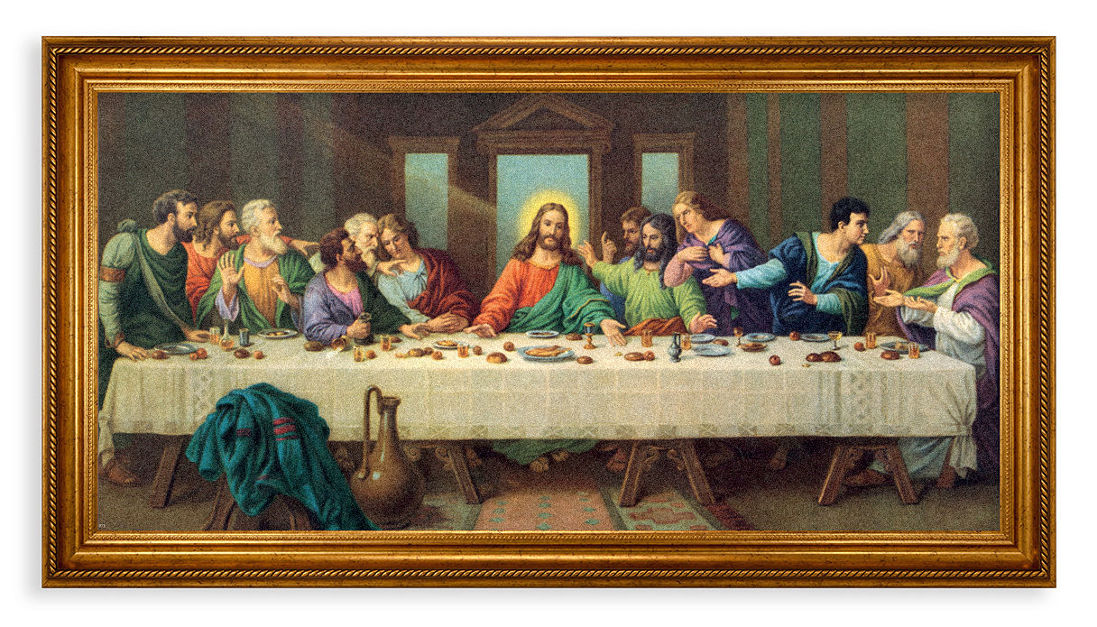 Church Size Last Supper 44x22 Antiqued Frame w Textured Print