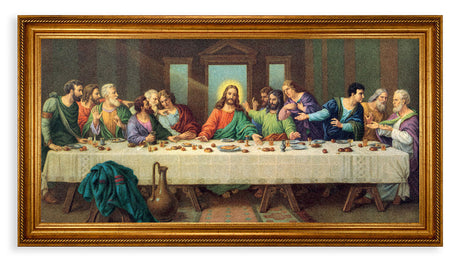 Church Size Last Supper 44x22 Antiqued Frame w Textured Print
