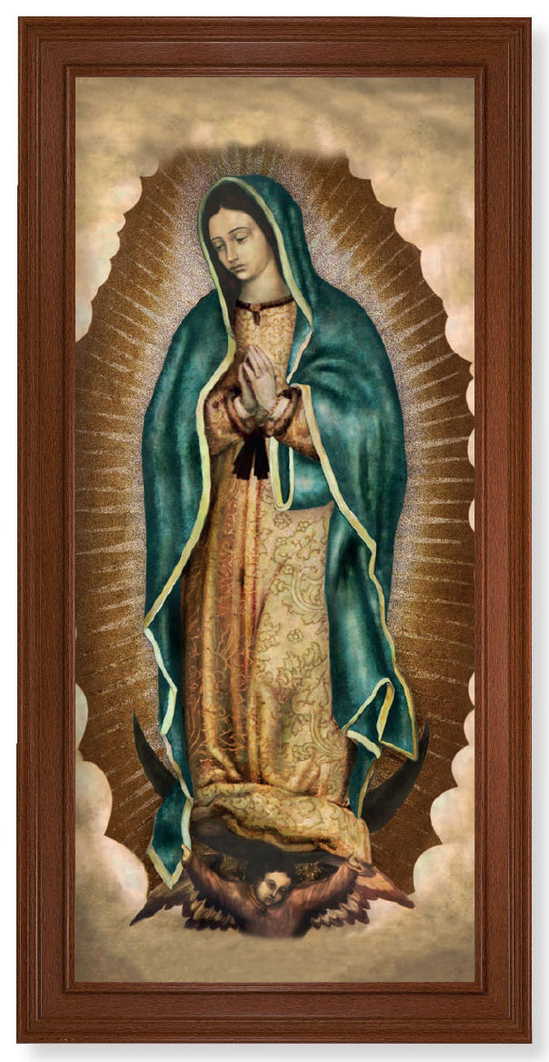 Church Size Our Lady of Guadalupe Walnut Finish Framed Art