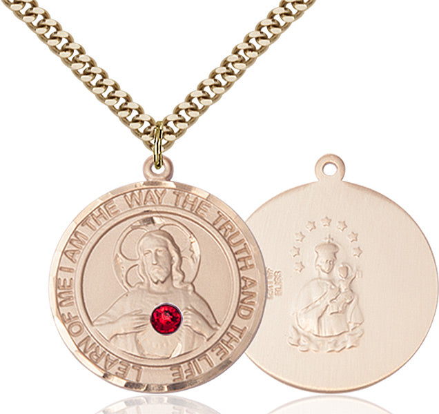 Classic Round Sacred Heart Medal with Birthstone Options