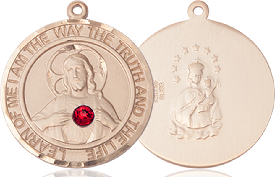 Classic Round Sacred Heart Medal with Birthstone Options