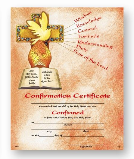 Confirmation Certificate with Gifts of the Spirit Catholic Faith Store Confirmation Certificate with Gifts of the Spirit Catholic Faith Store