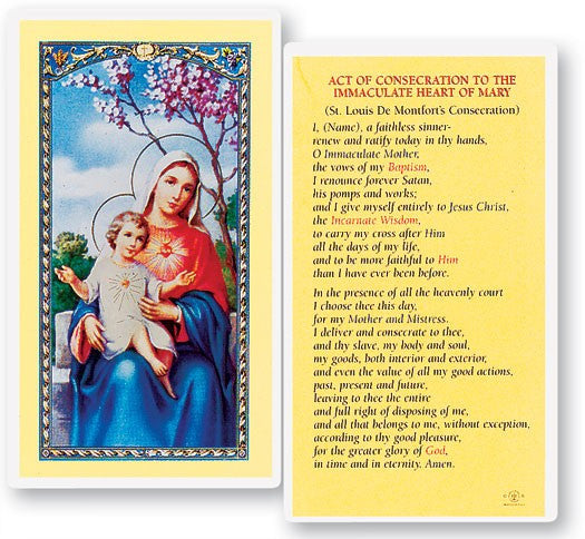 Consecration To The Immaculate Heart of Mary Laminated Prayer Card