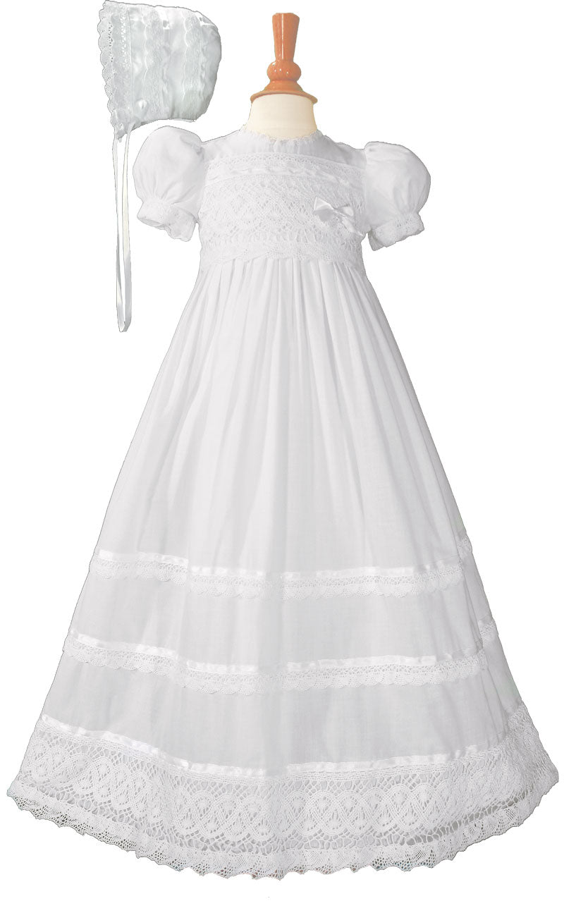 Cotton Batiste Baptism Gown with Cluny Trim