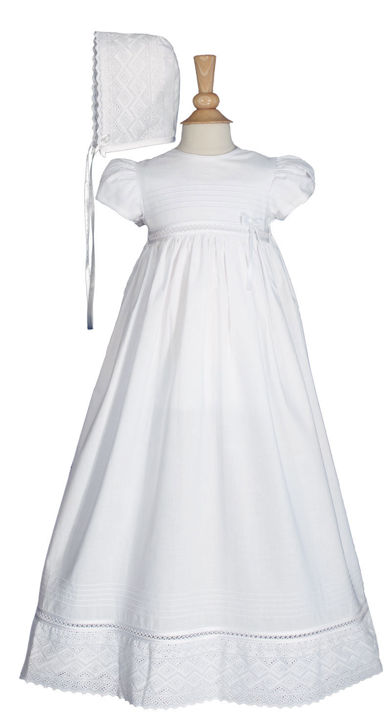 Cotton Christening Gown with Lace Accents