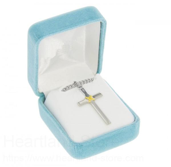 Men's Sterling Silver Cross Necklace with Gold Rope Center with Chain Options + 24" 2.4mm Rhodium Plate Endless Chain